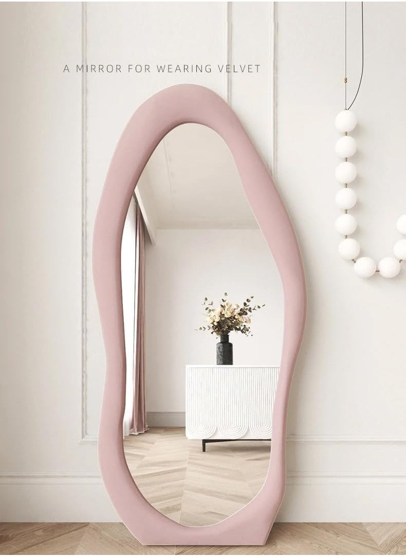 LEDIN - Irregular Wavy Mirror Full Length Mirror,Wave Floor Mirror, Wall Mirror Standing Hanging or Leaning Against Wall for Bedroom,Full Length Mirror (Pink) - Image 1