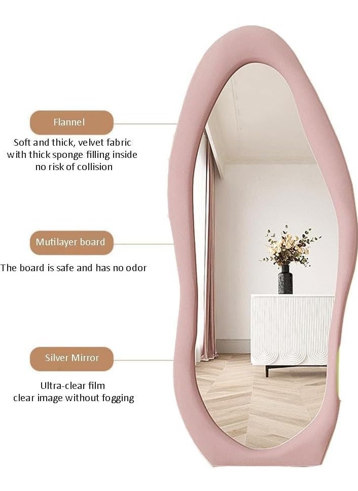 LEDIN - Irregular Wavy Mirror Full Length Mirror,Wave Floor Mirror, Wall Mirror Standing Hanging or Leaning Against Wall for Bedroom,Full Length Mirror (Pink) - Image 1