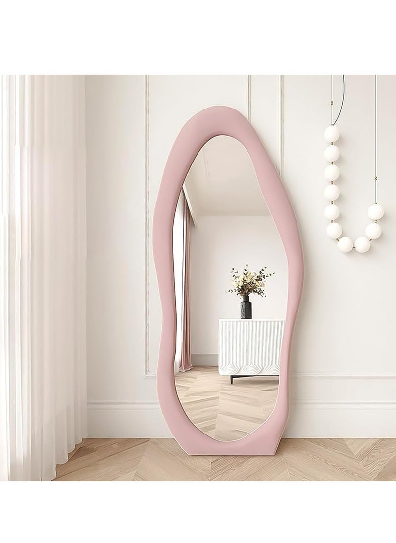 LEDIN - Irregular Wavy Mirror Full Length Mirror,Wave Floor Mirror, Wall Mirror Standing Hanging or Leaning Against Wall for Bedroom,Full Length Mirror (Pink) - Image 1