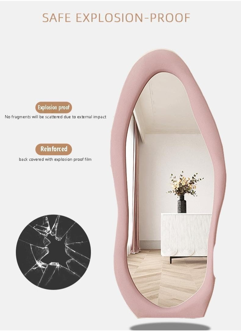 LEDIN - Irregular Wavy Mirror Full Length Mirror,Wave Floor Mirror, Wall Mirror Standing Hanging or Leaning Against Wall for Bedroom,Full Length Mirror (Pink) - Image 1