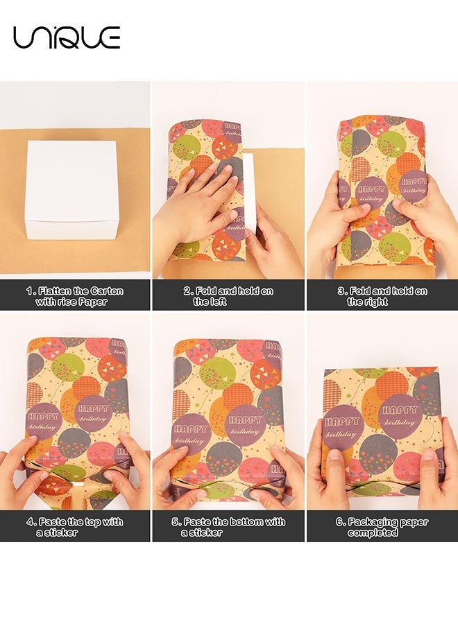 Unique Birthday Wrapping Paper Set - 4 Sheets Folded Sheets - Happy Birthday Design - 1 Stickers - 1 Roll of Double-sided Tape - Cowhide Hemp Rope - for Birthday Graduation and All Occasions, Gift Wrap Paper Set for Men Women (50*70 cm) - Image 5