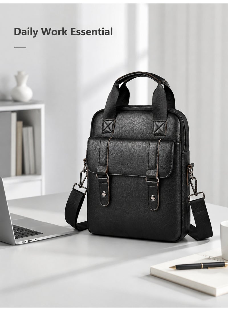 Wisalia Men’s Crossbody Bag PU Leather Messenger Bag for Men, Water Resistant Shoulder Bag with Top Handle for 10 to 12 Inch Tablet and iPad, Work Commute Travel Daily Bag Black - Image 2