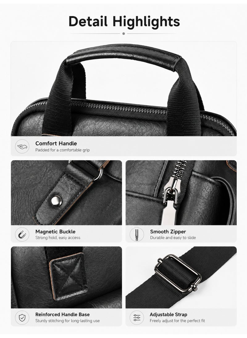 Wisalia Men’s Crossbody Bag PU Leather Messenger Bag for Men, Water Resistant Shoulder Bag with Top Handle for 10 to 12 Inch Tablet and iPad, Work Commute Travel Daily Bag Black - Image 5