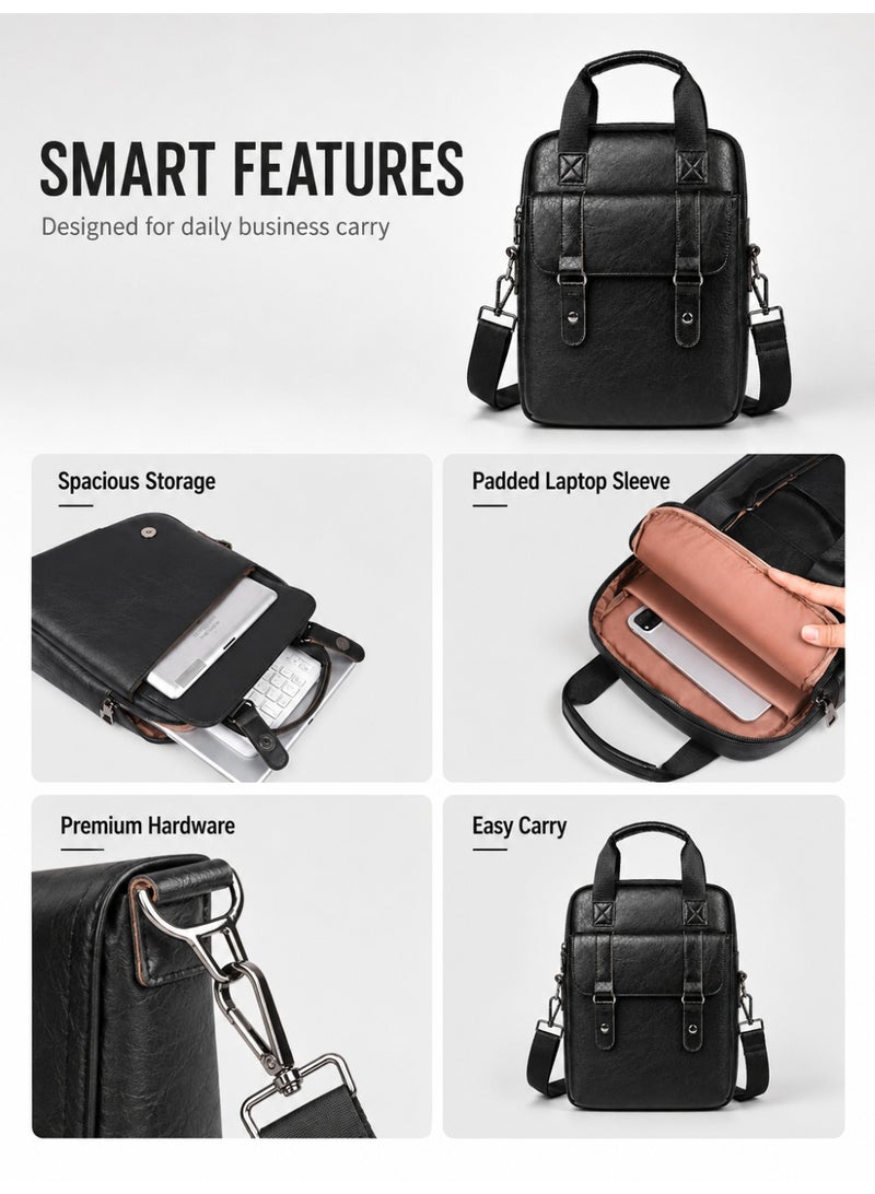 Wisalia Men’s Crossbody Bag PU Leather Messenger Bag for Men, Water Resistant Shoulder Bag with Top Handle for 10 to 12 Inch Tablet and iPad, Work Commute Travel Daily Bag Black - Image 4