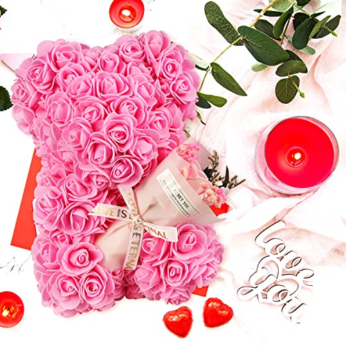 K KYMAKE Rose Bear Birthday Gift for Women, Flowers Gifts for Mom Wife Grandma Daughter Friends Sister Her,Artificial Flowers Teddy Bear with Bouquet,Greeting Card,Mother's Day Christmas Valentines - Image 2