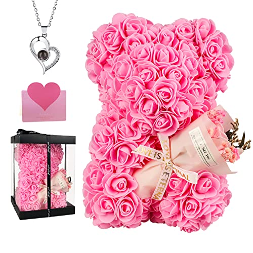 K KYMAKE Rose Bear Birthday Gift for Women, Flowers Gifts for Mom Wife Grandma Daughter Friends Sister Her,Artificial Flowers Teddy Bear with Bouquet,Greeting Card,Mother's Day Christmas Valentines - Image 1