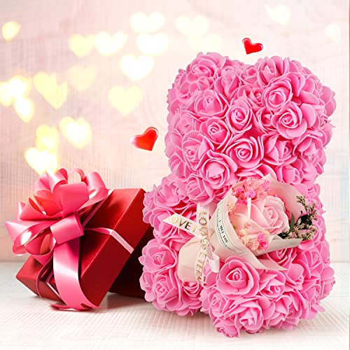 K KYMAKE Rose Bear Birthday Gift for Women, Flowers Gifts for Mom Wife Grandma Daughter Friends Sister Her,Artificial Flowers Teddy Bear with Bouquet,Greeting Card,Mother's Day Christmas Valentines - Image 3