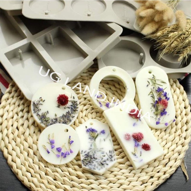 UG LAND INDIA 6 Cavity Rectangle DIY Silicone Mould Soy Candles Aroma Wax Tablets Mold for Dried Flowers Resin Soap Clay Craft Making Mold DIY Pendant Bookmark Necklace Jewelry Making Mould - Image 4