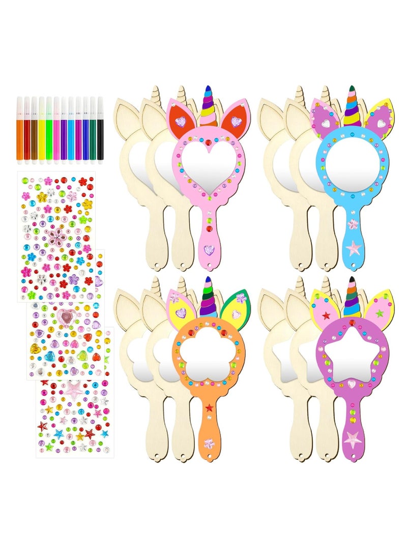 Sylqvxh 27 Pieces DIY Wooden Mirror Craft, Mini Wooden Unicorn Mirror, Craft Set Children's Birthday ， Wooden Mirror for Painting for DIY Children Painting, Children's Gift Party - Image 1