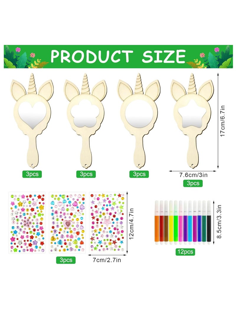 Sylqvxh 27 Pieces DIY Wooden Mirror Craft, Mini Wooden Unicorn Mirror, Craft Set Children's Birthday ， Wooden Mirror for Painting for DIY Children Painting, Children's Gift Party - Image 3