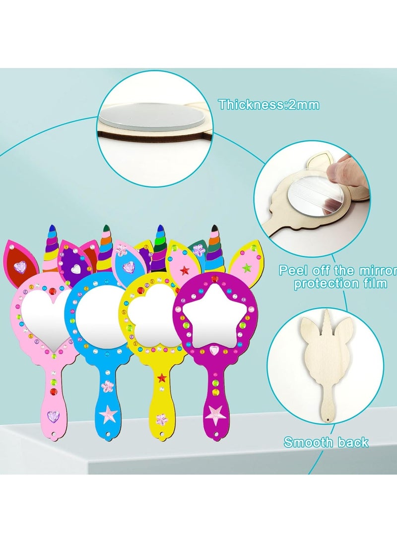Sylqvxh 27 Pieces DIY Wooden Mirror Craft, Mini Wooden Unicorn Mirror, Craft Set Children's Birthday ， Wooden Mirror for Painting for DIY Children Painting, Children's Gift Party - Image 5
