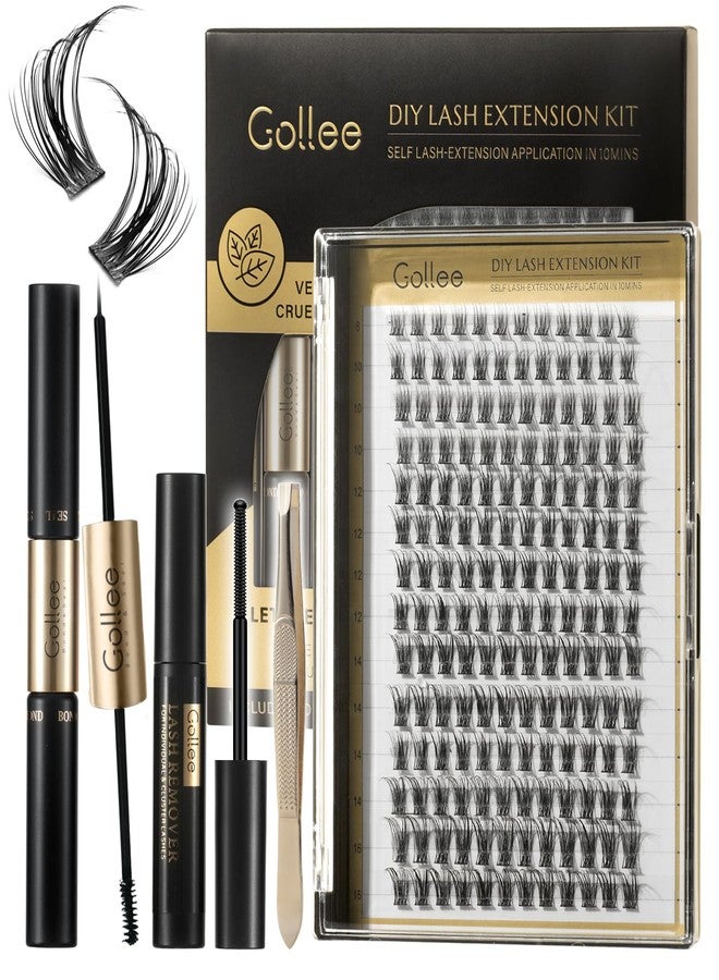 GOLLEE DIY Lash Extension Kit 168PCS Lash Cluster Kit Natural With Lash Bond and Seal,Remover,Applicator, Lash Cluster,Individual Lashes Kit 0.07D 8-16MM Mix (Style-Wispy) for Applicator at Home - Image 1