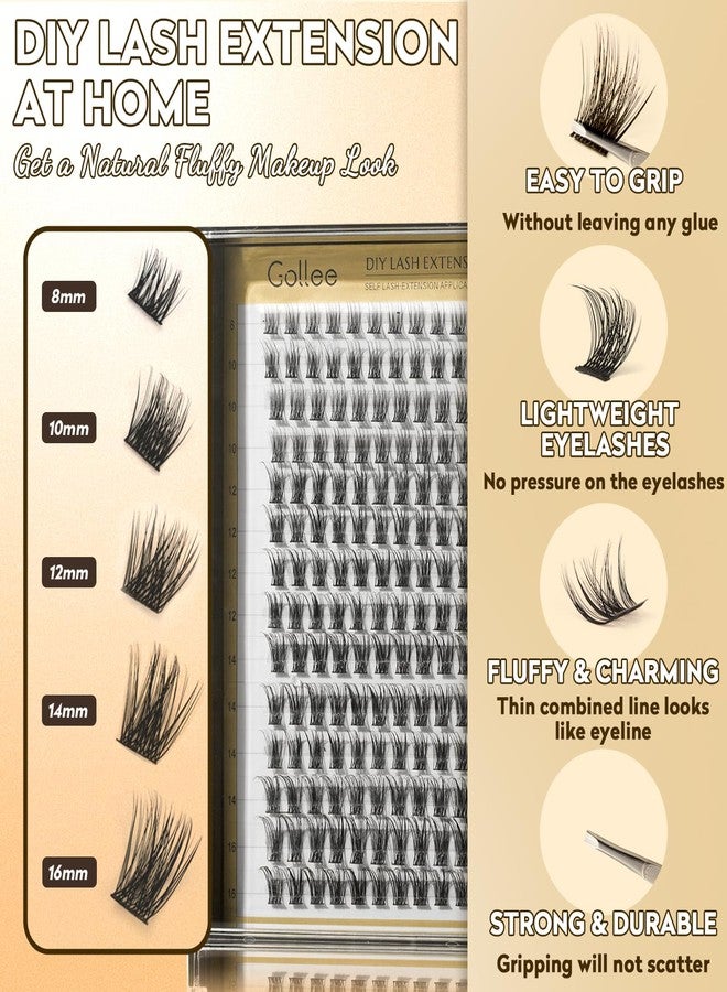 GOLLEE DIY Lash Extension Kit 168PCS Lash Cluster Kit Natural With Lash Bond and Seal,Remover,Applicator, Lash Cluster,Individual Lashes Kit 0.07D 8-16MM Mix (Style-Wispy) for Applicator at Home - Image 4