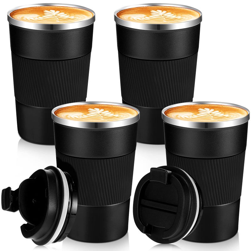 Sabary 4 Pack 16 oz Stainless Steel Travel Tumbler Bulk Vacuum Insulated Coffee Mug Double Wall Thermal Coffee Cup with Lid for Winter Drinks Employee GiftBlack