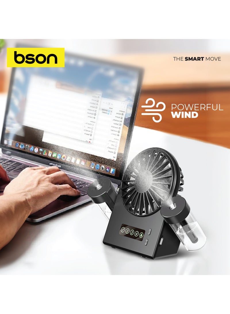 BSON Water Jet Table Fan - Dual Mist Spray with 90° Rotation, 4 Speed Modes, Cool Air Breeze, Built-in Water Tank, LED Display, Type-C Charging, Compact Cooling for Home or Office Use  - Image 3