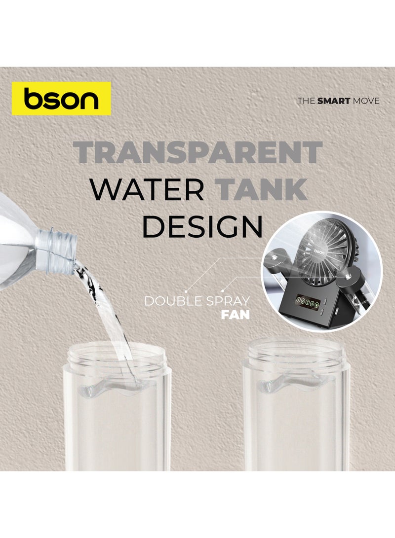 BSON Water Jet Table Fan - Dual Mist Spray with 90° Rotation, 4 Speed Modes, Cool Air Breeze, Built-in Water Tank, LED Display, Type-C Charging, Compact Cooling for Home or Office Use  - Image 5
