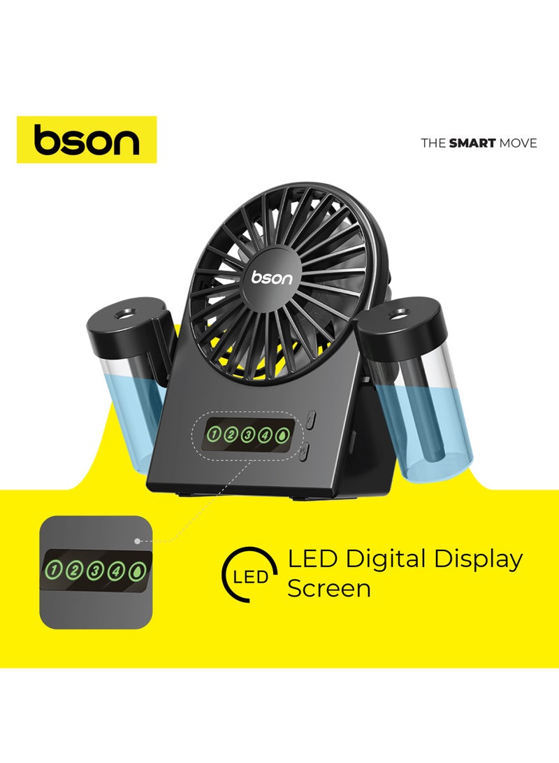 BSON Water Jet Table Fan - Dual Mist Spray with 90° Rotation, 4 Speed Modes, Cool Air Breeze, Built-in Water Tank, LED Display, Type-C Charging, Compact Cooling for Home or Office Use  - Image 4