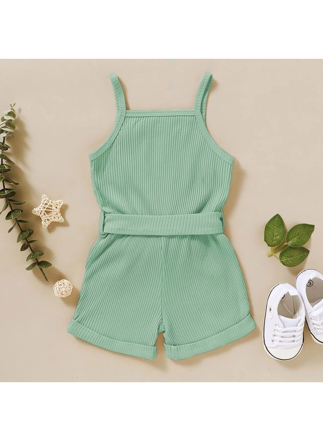 FOCUTEBB Toddler Girl Clothes Baby Summer Sleeveless Clothing Cute Halter Romper One-piece Jumpsuit Summer Clothes Set 1-5T, Green, 2-3 Years - Image 3