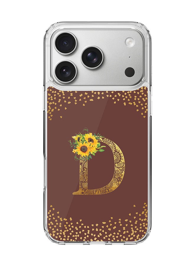 Stylizedd Classic Clear MagSafe Case for iPhone 17 Pro , Hybrid Soft Case Flexible Edges Anti Drop TPU PC Gel Thin Transparent Cover [ Designed for iPhone 17 Pro ] - Custom Monogram Initial Letter Floral Pattern Alphabet - D  (Brown )