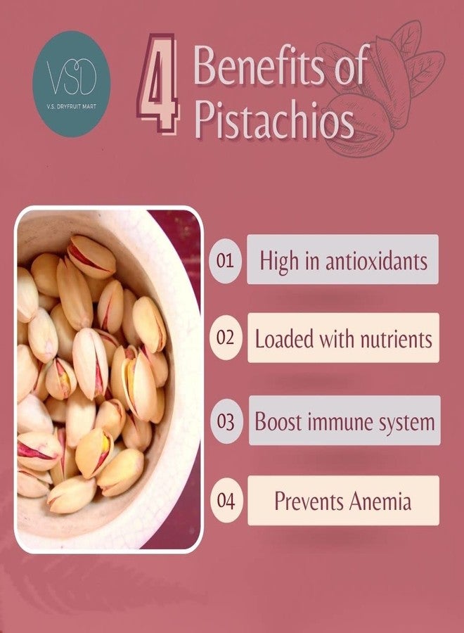 VSD Californian Premium Roasted and Salted Whole Pistachios with shell 500Gm Pack - Perfectly Crunchy Rich In Antioxidants - No Trans Fat and Gluten Free - Image 3