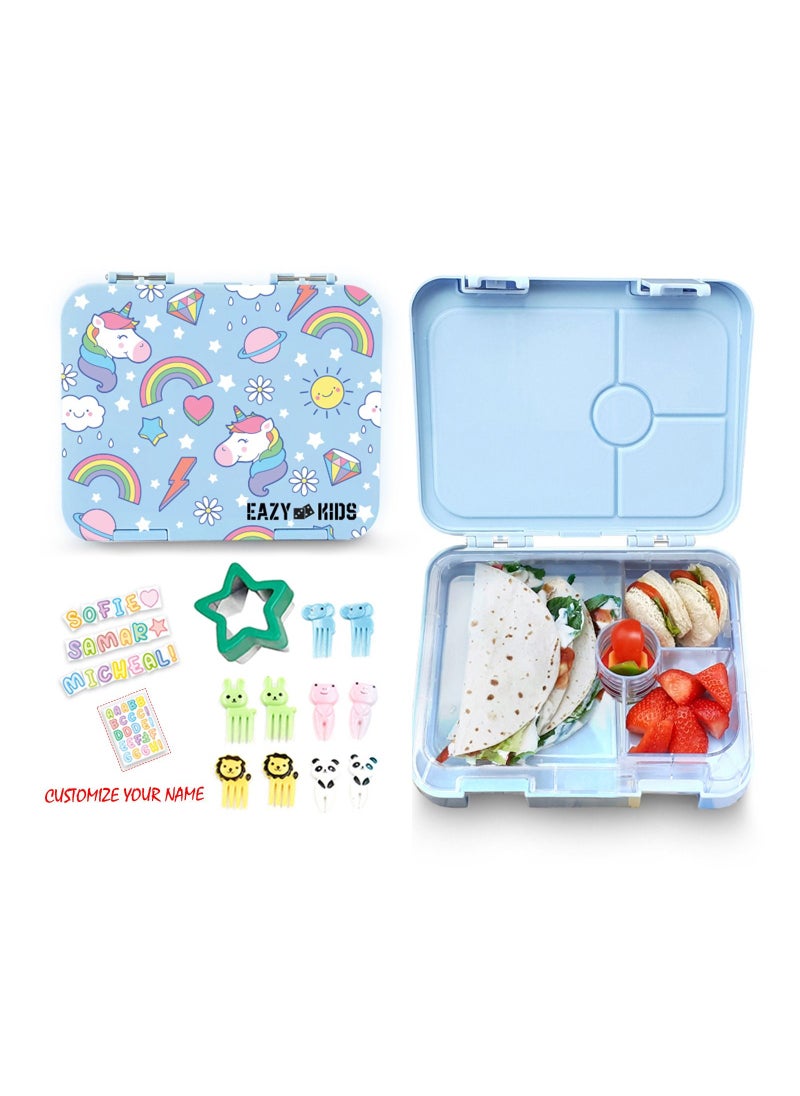 Eazy Kids - 4 Compartment Bento Lunch Box - Unicorn Blue - Image 1