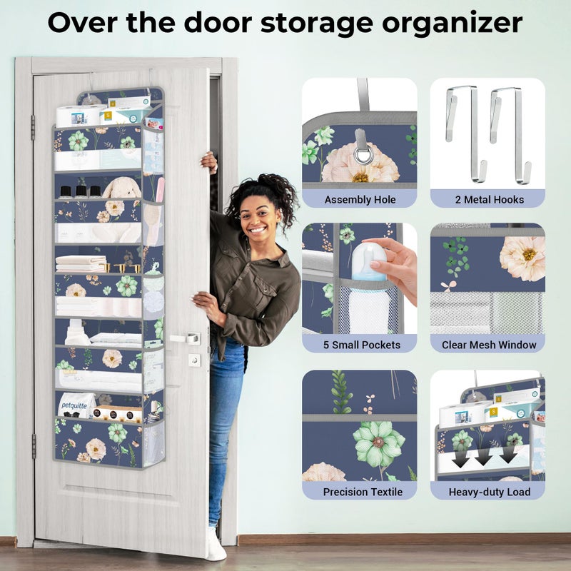 Clastyle Flower Over the Door Organizer Leaf Nursery Hanging Storage Organizer for Women Girls Clothes Diaper Toy Closet Door Hanging Shelf Storage for Bedroom Bathroom Pantry, White, 5-Tier - Image 4