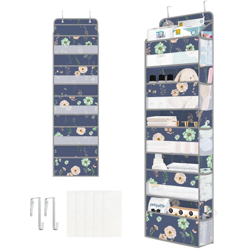 Clastyle Flower Over the Door Organizer Leaf Nursery Hanging Storage Organizer for Women Girls Clothes Diaper Toy Closet Door Hanging Shelf Storage for Bedroom Bathroom Pantry, White, 5-Tier - Image 1