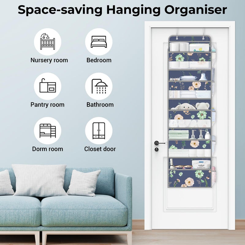 Clastyle Flower Over the Door Organizer Leaf Nursery Hanging Storage Organizer for Women Girls Clothes Diaper Toy Closet Door Hanging Shelf Storage for Bedroom Bathroom Pantry, White, 5-Tier - Image 3