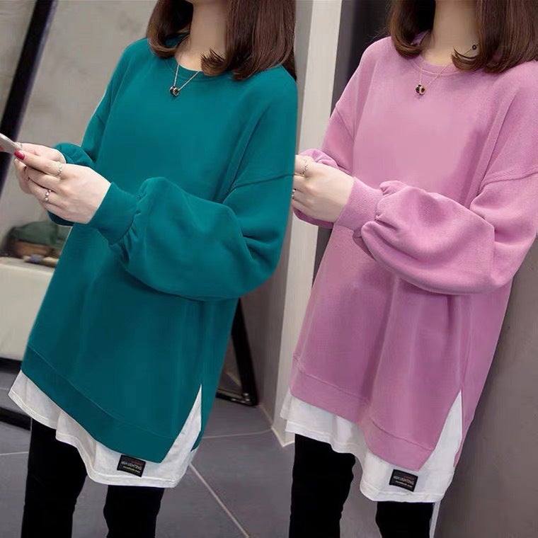 Large Size Chubby Girl Western-style Slimming Sweater Womens Loose Belly-covering Mid-length Base Shirt for Chubby Girls 2023 Spring Clothes Pink - Image 5