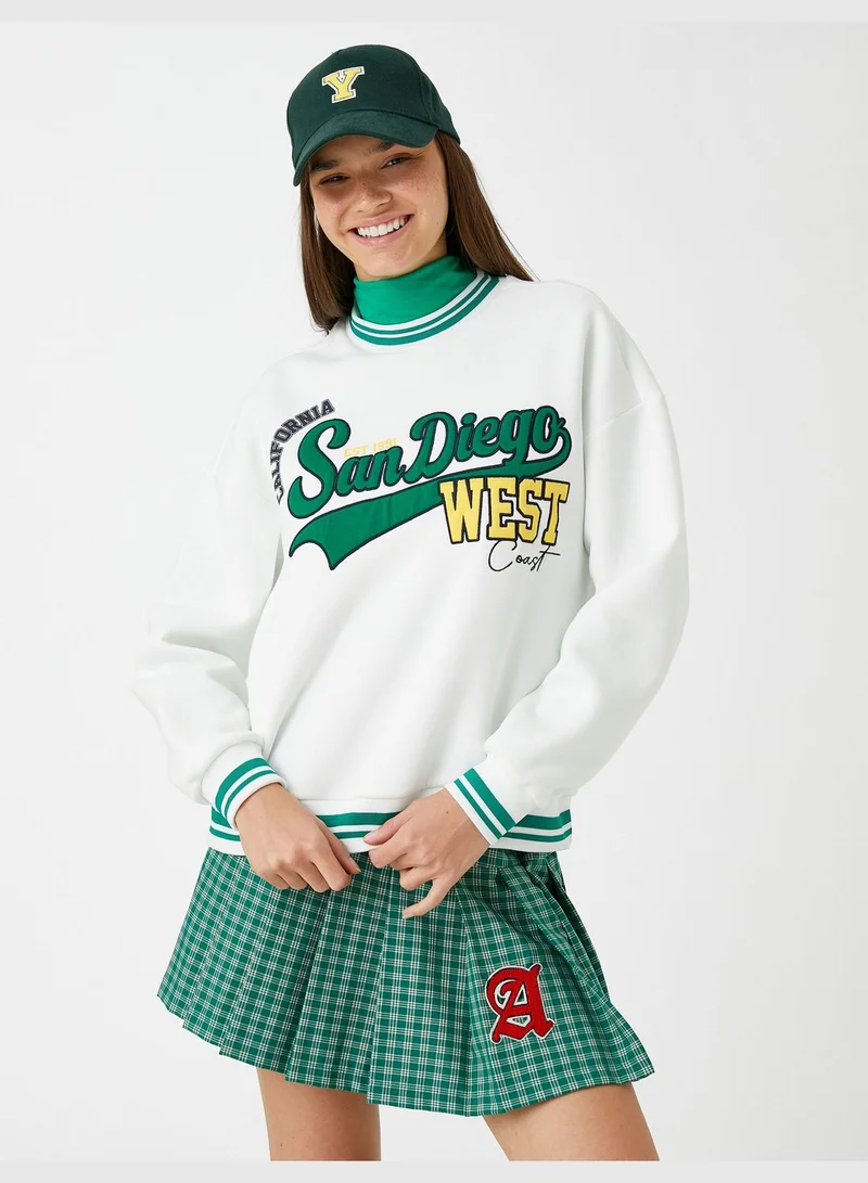 كوتون College Sweatshirt Embroidered High Neck