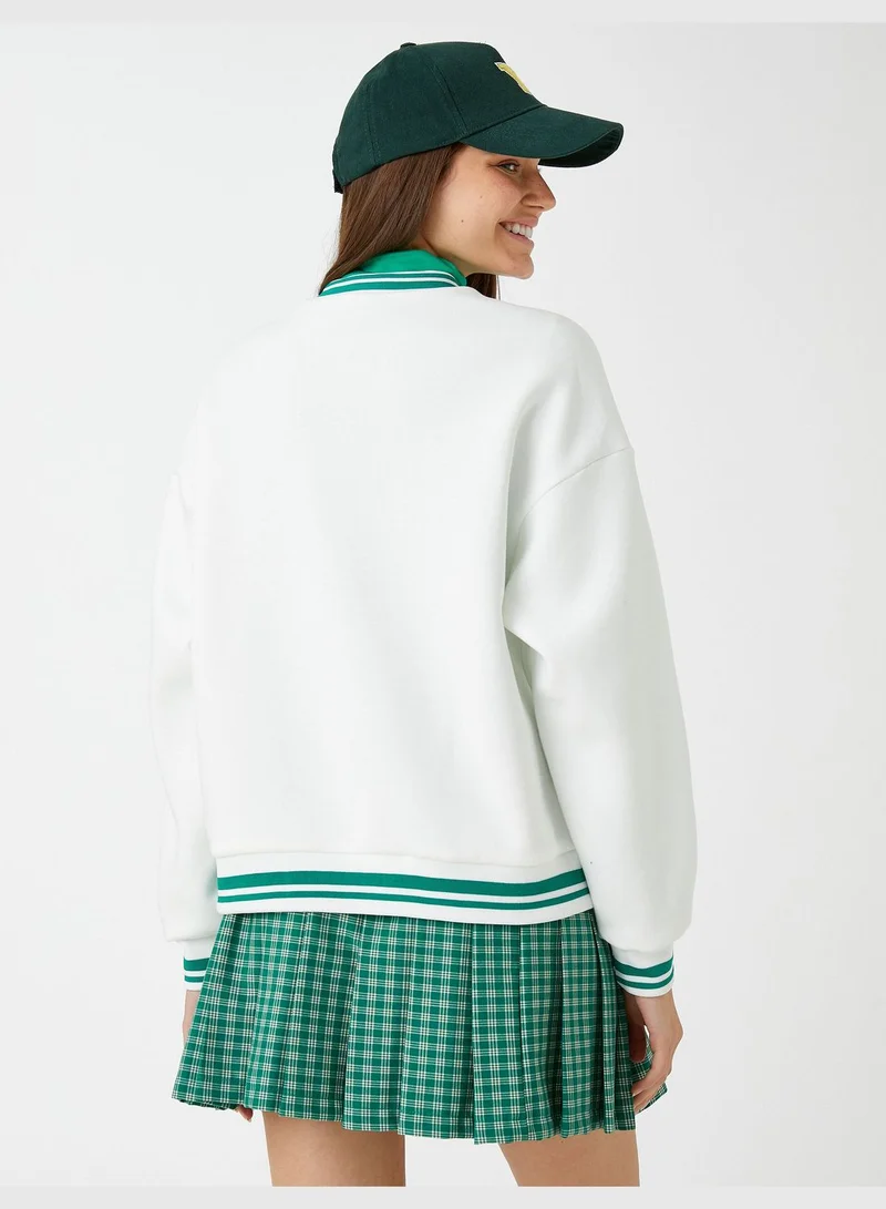 كوتون College Sweatshirt Embroidered High Neck