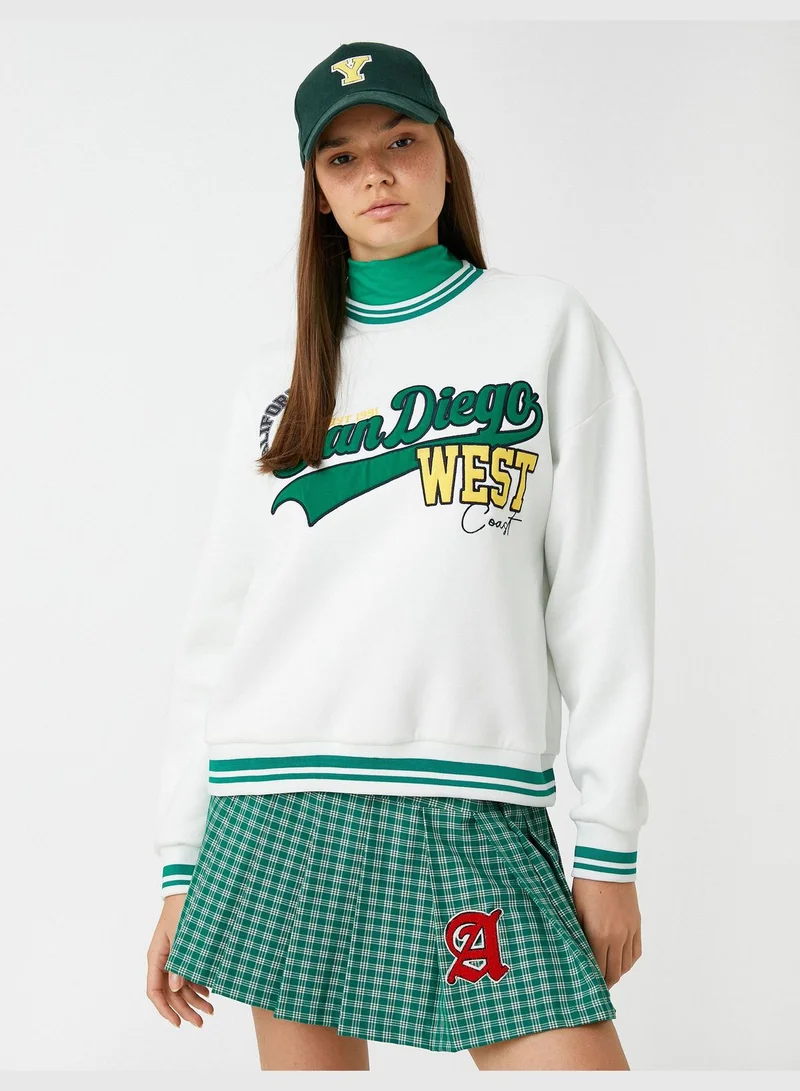 كوتون College Sweatshirt Embroidered High Neck