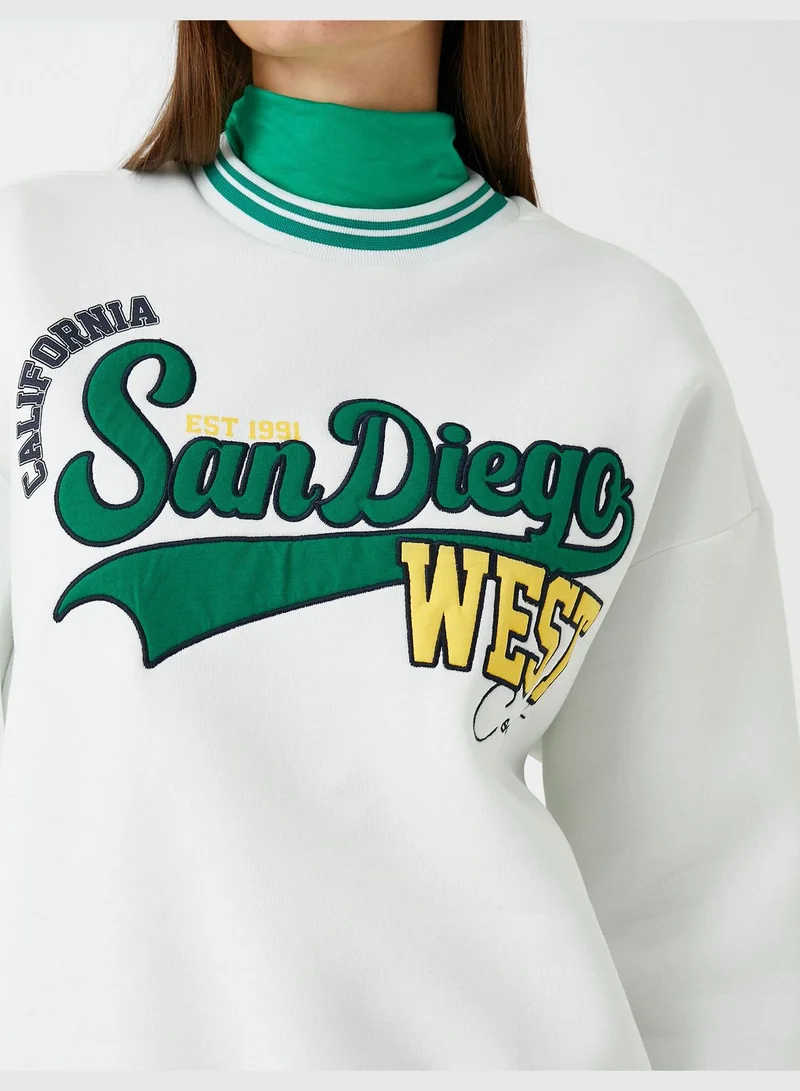 كوتون College Sweatshirt Embroidered High Neck