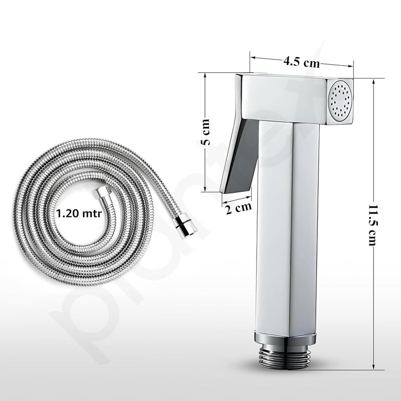 Plantex Pure Brass Health Faucet Set/Jet Spray for Toilet with 1.20-Meter Hose Pipe for Toilet & Wall Hook-Chrome - Image 3
