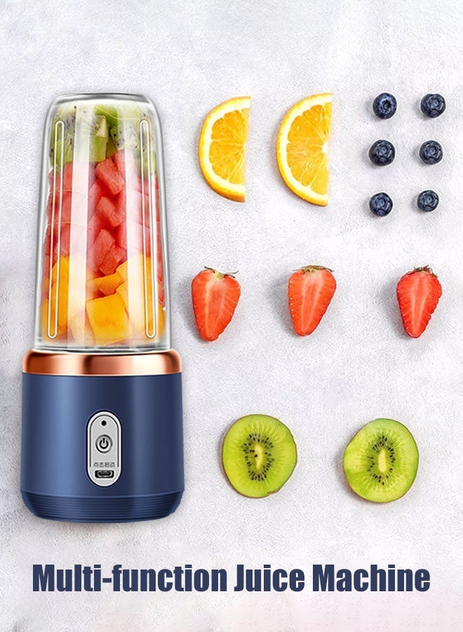 Hanayo خلاط فواكه كهربائي محمول خلاط USB قابل لإعادة الشحن مع كوب عصير لعصائر السموذي 400 مل كوب عصير للسفر (أزرق) - Image 2