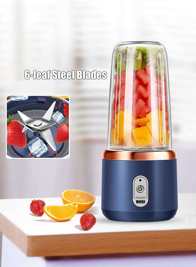 Hanayo خلاط فواكه كهربائي محمول خلاط USB قابل لإعادة الشحن مع كوب عصير لعصائر السموذي 400 مل كوب عصير للسفر (أزرق) - Image 4