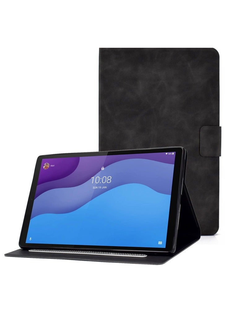 For Lenovo Tab M10 HD Gen 2 X306X Folio Flip Anti-scratch Calf Textured Leather Tablet Case Card Holder Stand Feature Magnetic Protector - Grey - Image 1