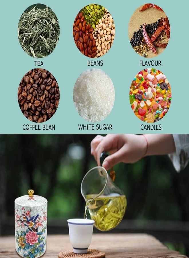FERCAISH Ceramic Food Storage Jar, Tea Storage Jar Ceramic Candy Canister Organizer with Airtight Lid Kitchen Food Storage Container for Coffee, Herb, Beans Cookie,Tea (Flower) - Image 2