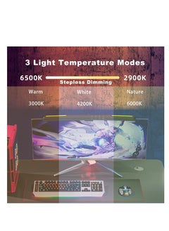 ZLH HITY شريط إضاءة منحني للشاشات المنحنية مقاس 24-27 بوصة، شريط إضاءة مع 7 RGB، تعتيم بدون خطوات، 3 درجات حرارة ألوان، ضوء كمبيوتر ألعاب يعمل بمنفذ USB  - Image 2