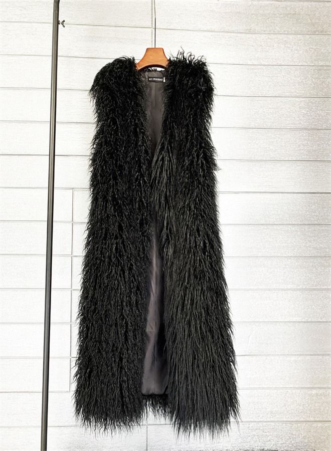 Loquat Extended Faux Fur Warm Vest Black  - Image 1