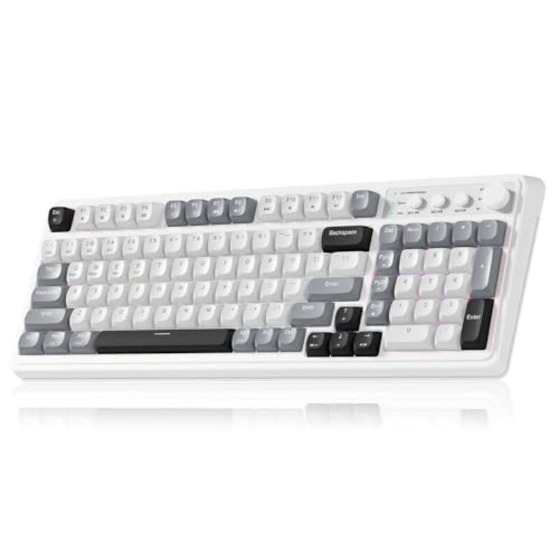 AULA 99 Wireless Keyboard Custom Computer Keyboard Tri-Mode Bluetooth 5.0 2.4GHz USB-C Cute Creamy Gaming Keyboards with Number Pad RGB Backlit Media Knob Programmable Keybaord for PC Gamer - White - Image 4