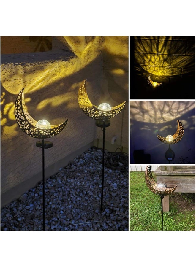 TOP ONE 2 Pack Garden Solar Light Outdoor Metal Moon Shape Lamp with Waterproof Crackle Glass Globe for Garden,Lawn,Patio,Pathway or Courtyard - Image 4