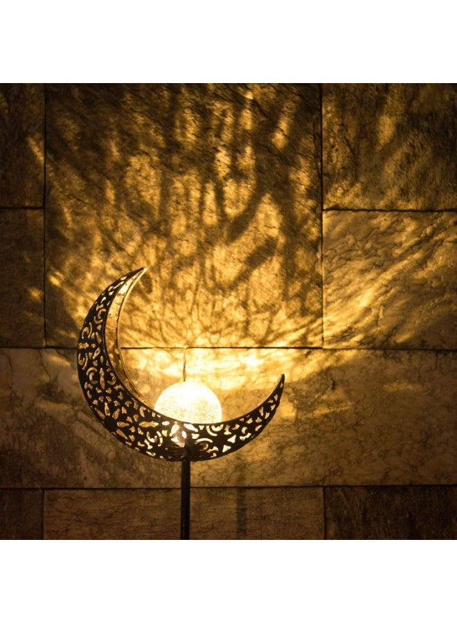 TOP ONE 2 Pack Garden Solar Light Outdoor Metal Moon Shape Lamp with Waterproof Crackle Glass Globe for Garden,Lawn,Patio,Pathway or Courtyard - Image 5