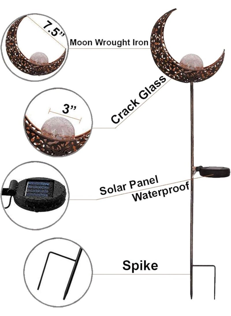 TOP ONE 2 Pack Garden Solar Light Outdoor Metal Moon Shape Lamp with Waterproof Crackle Glass Globe for Garden,Lawn,Patio,Pathway or Courtyard - Image 3