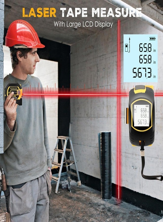 XOYO Laser Measurement Tape, 3in1 Digital Laser Distance Meters with LCD Display, 40M Laser & 5M Tape Measure, Vertical Cross Line, Measuring Area/Volume/Distance/Pythagorean Circumference (40M) - Image 2