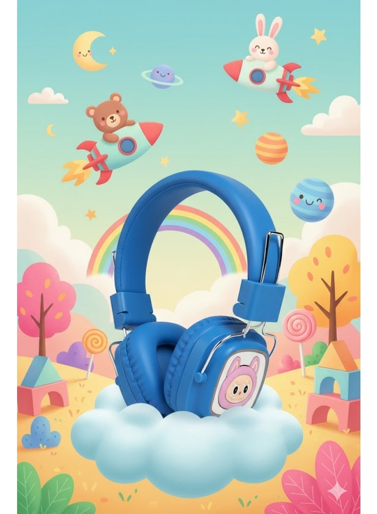 Labubu shaped RGB AH-816G Wireless Headphones: Ergonomic design, noise isolation, high-quality sound, and up to 15 hours of playtime – blue - Image 2