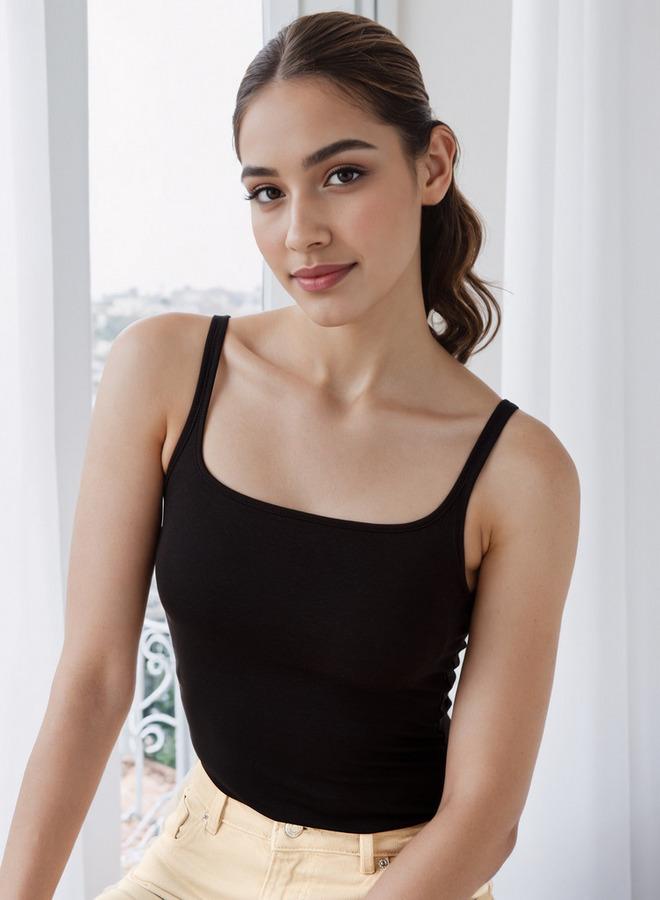 سبلاش فيڤ بلوزة بدون أكمام بياقة مربعة سادة - Image 1