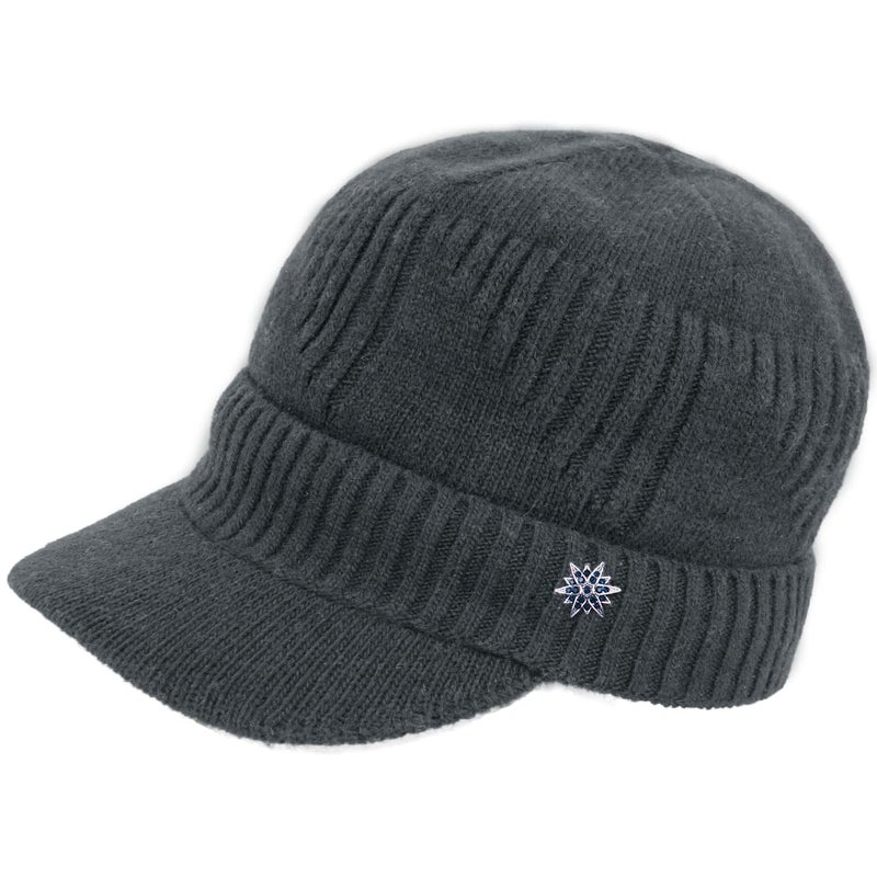 Dahlia Men's Beanie with Visor, Wool Winter Hat, Ribbed, Fleece Lined, Dk Gray - Image 1