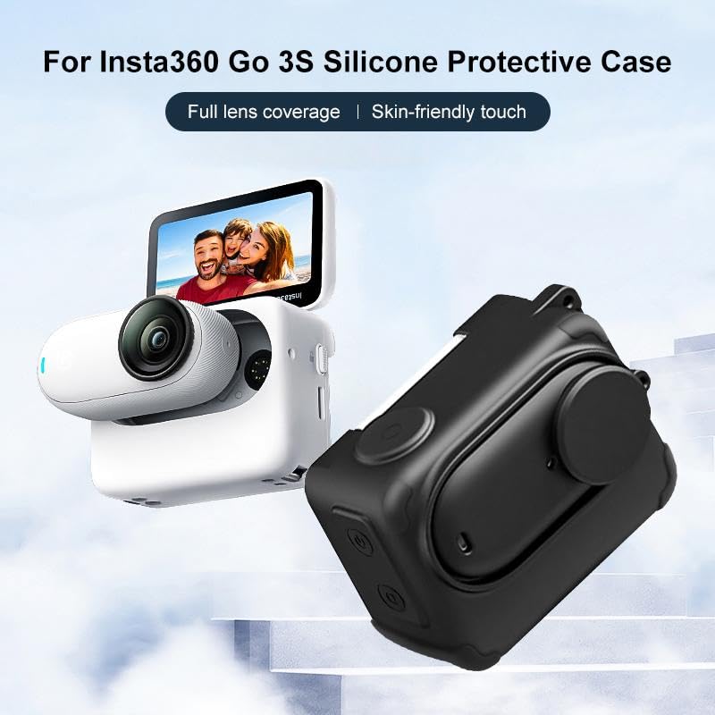 Stoyobe for Insta360 GO 3S, Camera Charging Box Silicone Cover with Lens Cap & Wrist Strap, Anti-Scratch Protective Case Skin with Action Strap for Action Camera (Black) - Image 2