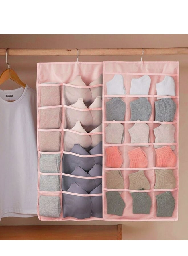 هابي هوم منظم خزانة معلق مزدوج الجوانب من قماش أوكسفورد شبكي بمتانة عالية – علاقة تخزين ملابس داخلية وجوارب وحمالات صدر بإطار معدني دوار 360 درجة – منظم جيوب شفاف للملابس الصغيرة والاكسسوارات والمستلزمات اليومية – قابل للغسل وسهل الطي والتخزين، مثالي للسفر وغرفة النوم والخزانة - Image 1